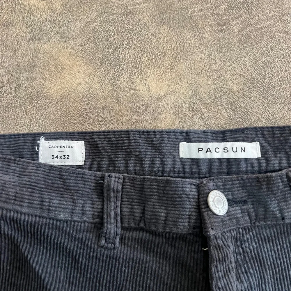 PacSun Carpenter Pants Mens 34x32 Black Corduroy Teal Dye Straight Leg‎ Workwear_4